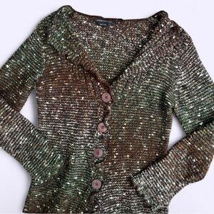 BCBGMaxAzria Alpaca Mohair Ruffled Speckled Cardigan Y2K L